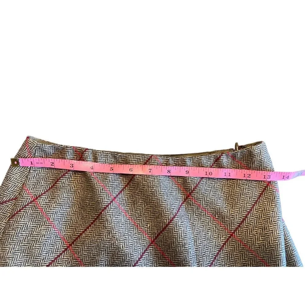 Ann Taylor loft wool blend brown cranberry plaid lined pencil skirt 2P